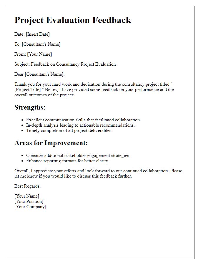 Letter template of consultancy project evaluation feedback