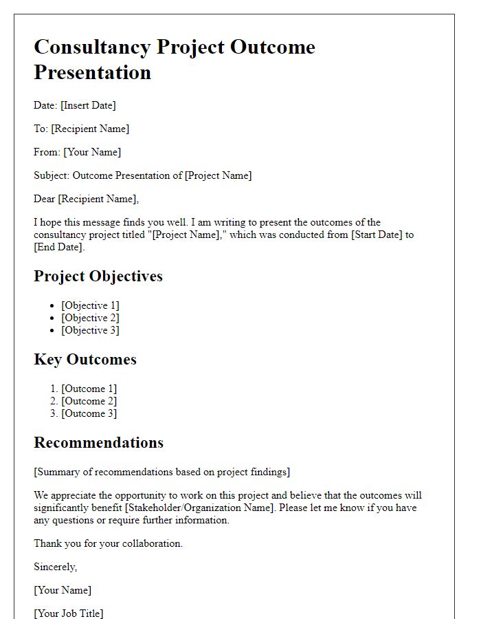 Letter template of consultancy project outcome presentation