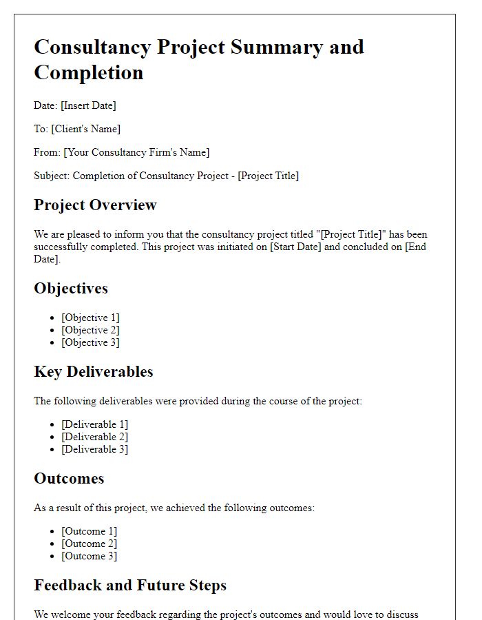 Letter template of consultancy project summary and completion