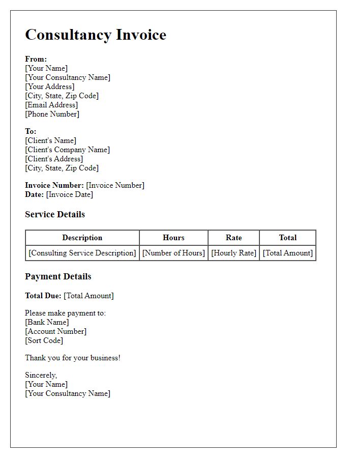 Letter template of consultancy invoice for monthly services