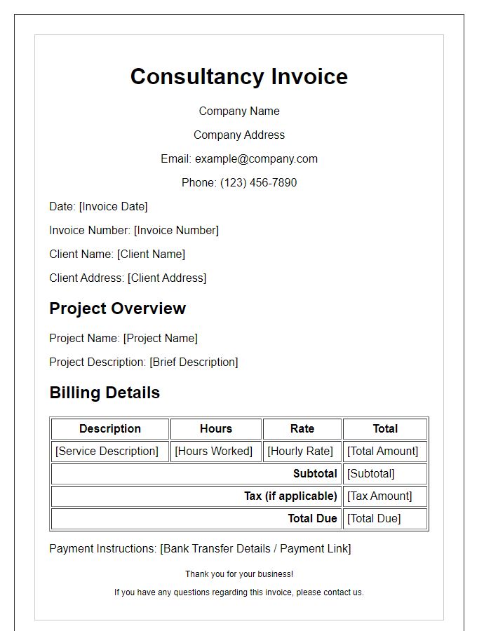 Letter template of consultancy invoice for post-project billing