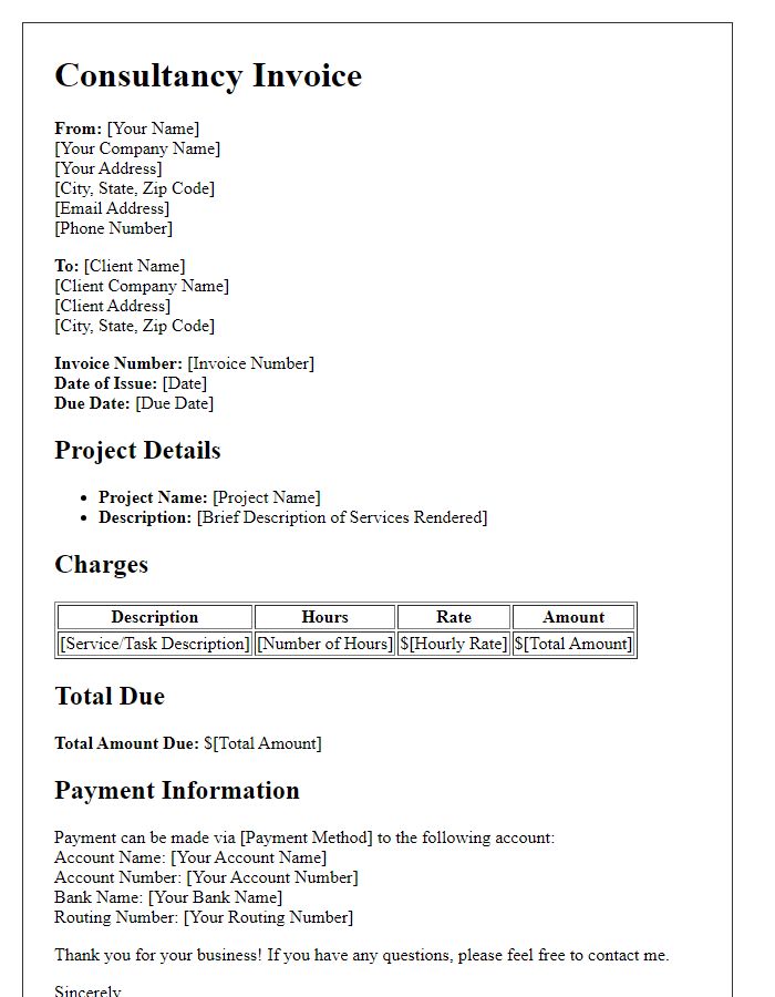 Letter template of consultancy invoice for project completion