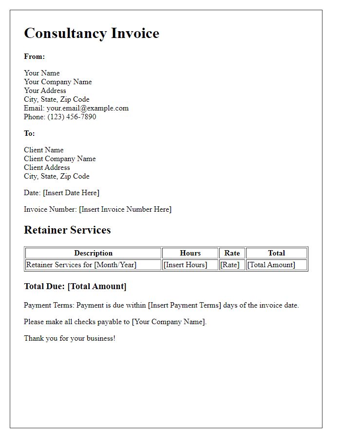 Letter template of consultancy invoice for retainer services