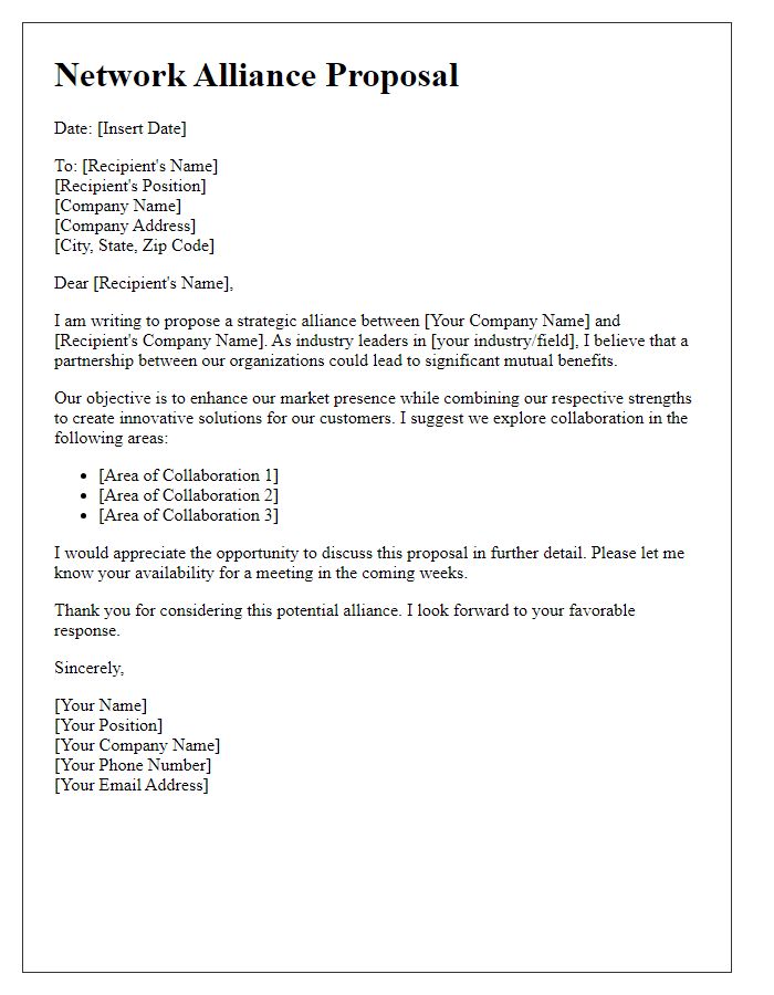 Letter template of network alliance proposal