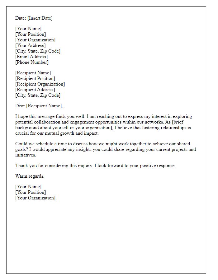 Letter template of network engagement inquiry