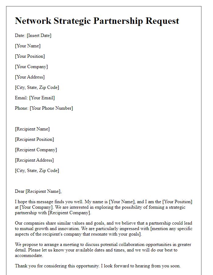 Letter template of network strategic partnership request