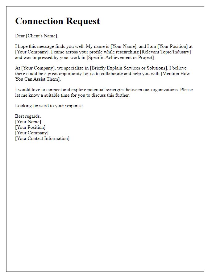 Letter template of connection request for potential clients