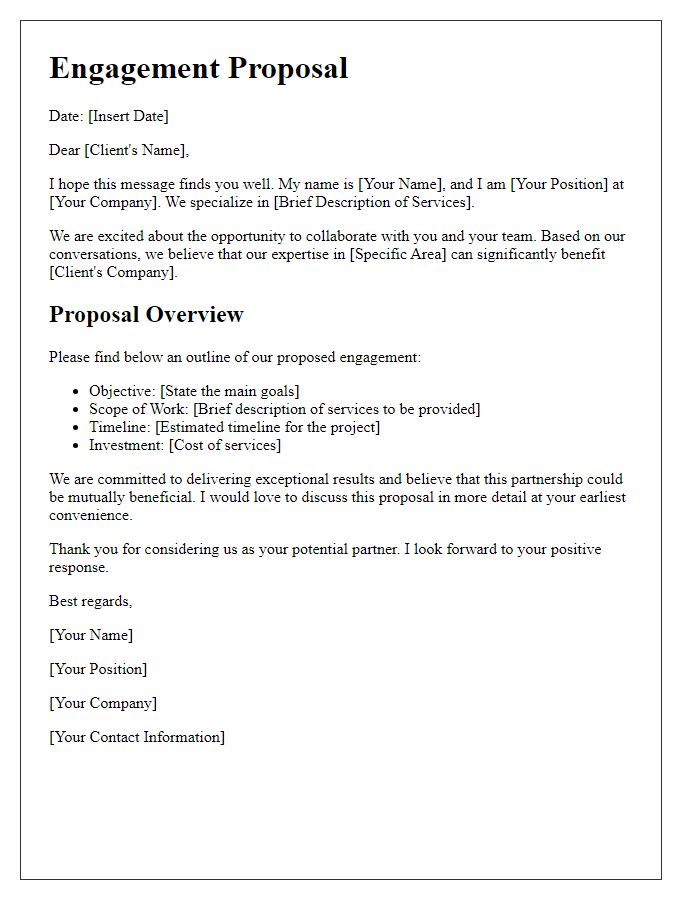 Letter template of engagement proposal for future clients