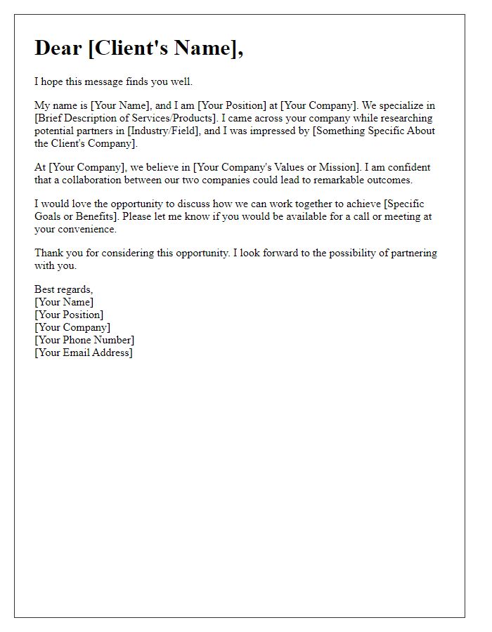 Letter template of first impression for potential client relationships