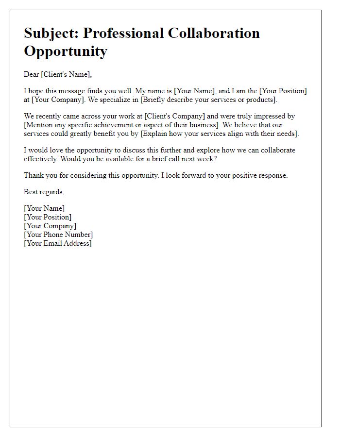 Letter template of outreach to prospective client