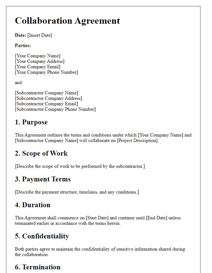 Letter template of subcontractor collaboration agreement