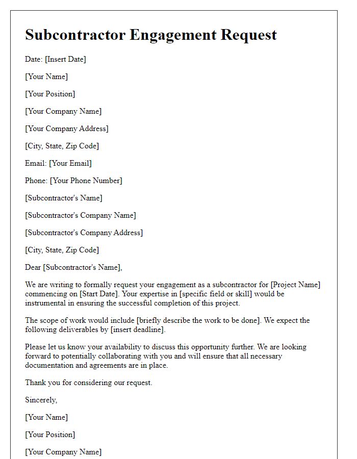 Letter template of subcontractor engagement request