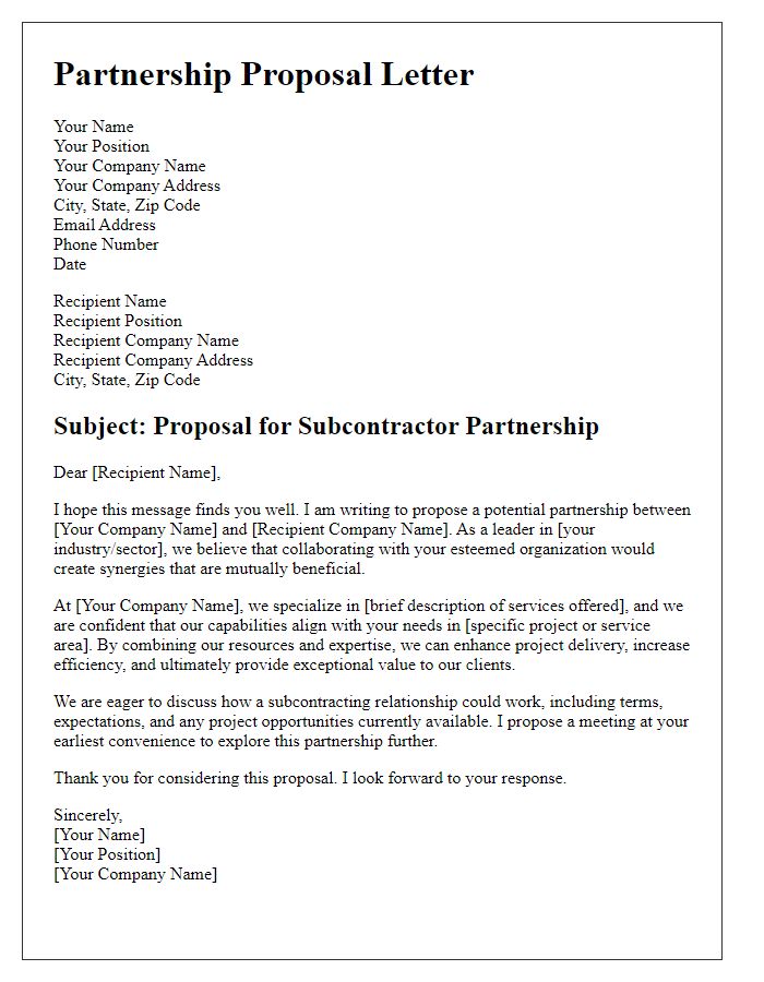 Letter template of subcontractor partnership proposal