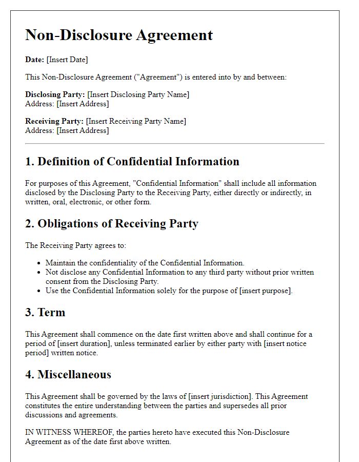 Letter template of agreement to non-disclosure terms