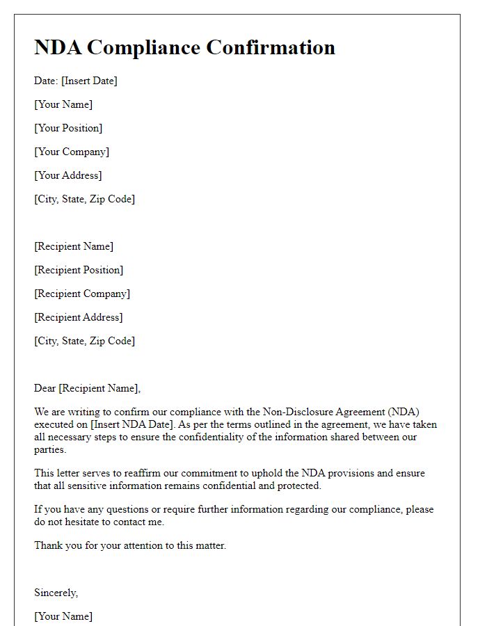 Letter template of NDA Compliance Confirmation