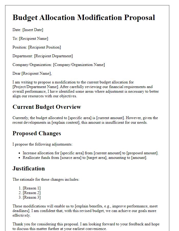 Letter template of budget allocation modification proposal