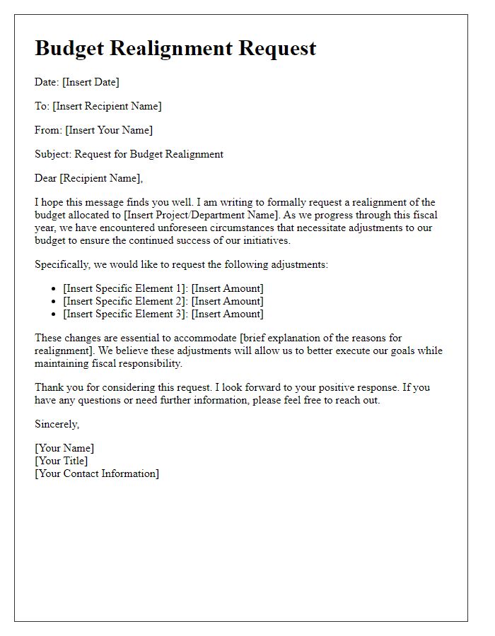 Letter template of budget realignment request