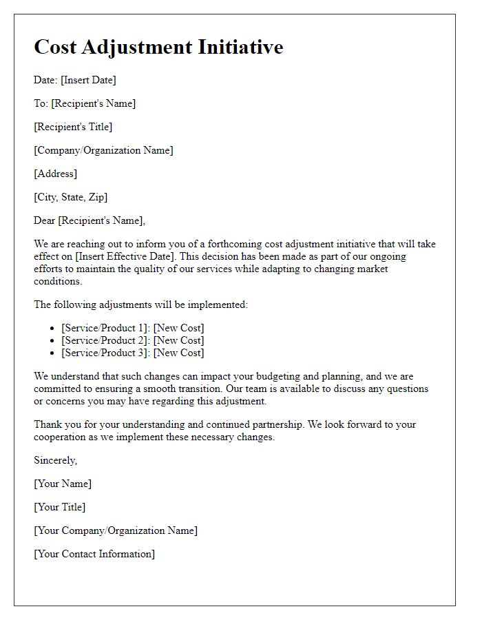 Letter template of cost adjustment initiative