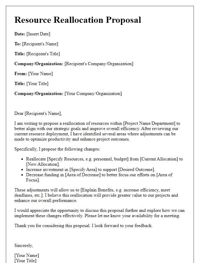 Letter template of resource reallocation proposal