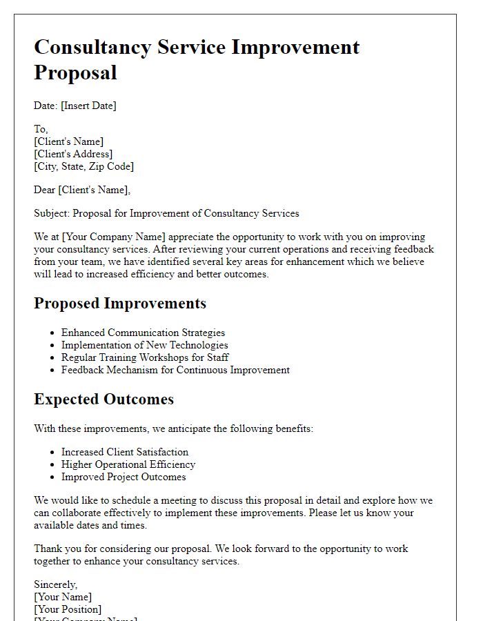 Letter template of consultancy service improvement proposal