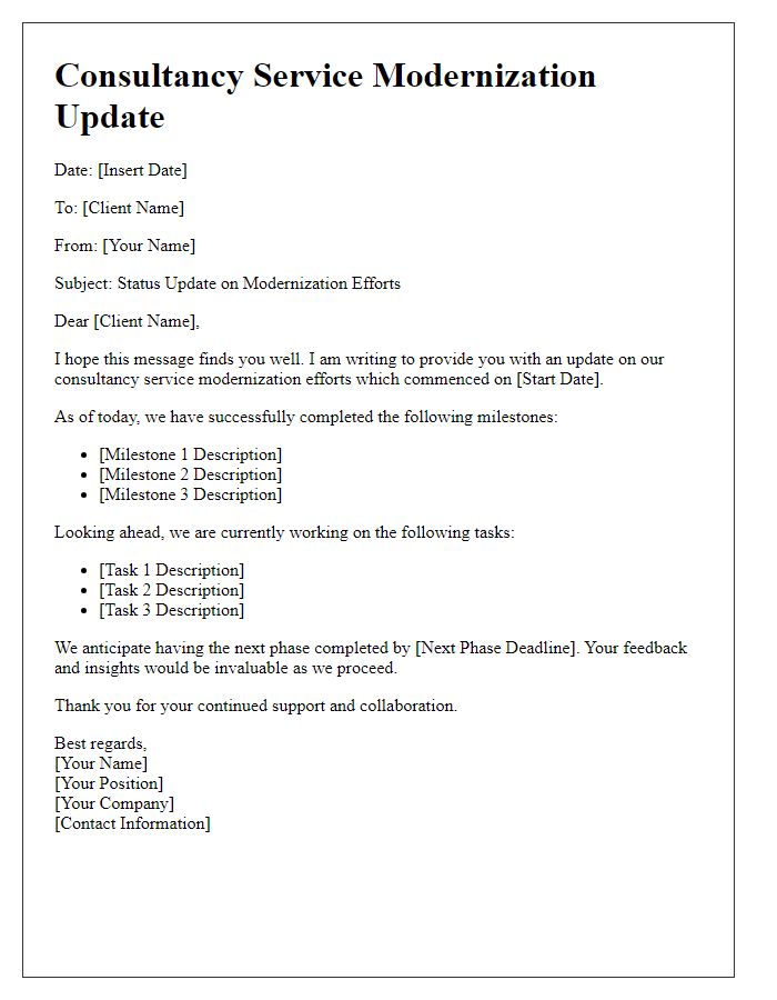 Letter template of consultancy service modernization update