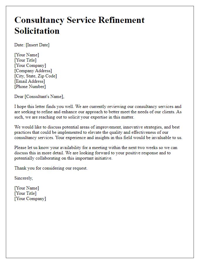 Letter template of consultancy service refinement solicitation