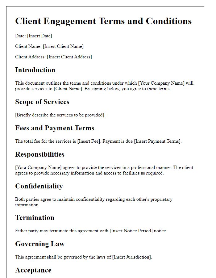 Letter template of Client Engagement Terms and Conditions