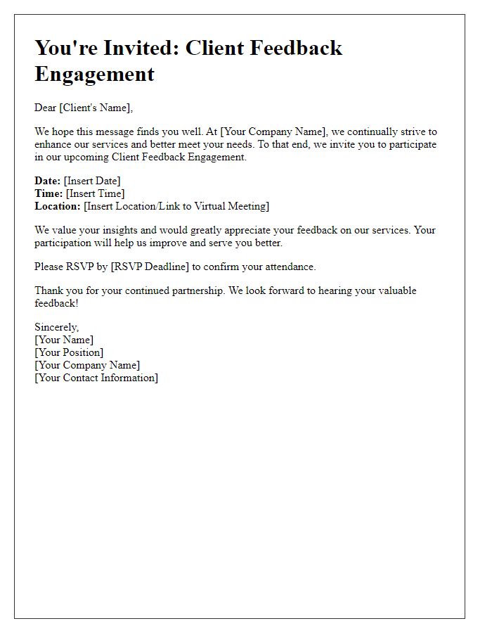 Letter template of Client Feedback Engagement Invitation