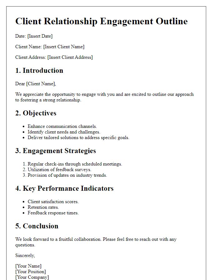 Letter template of Client Relationship Engagement Outline