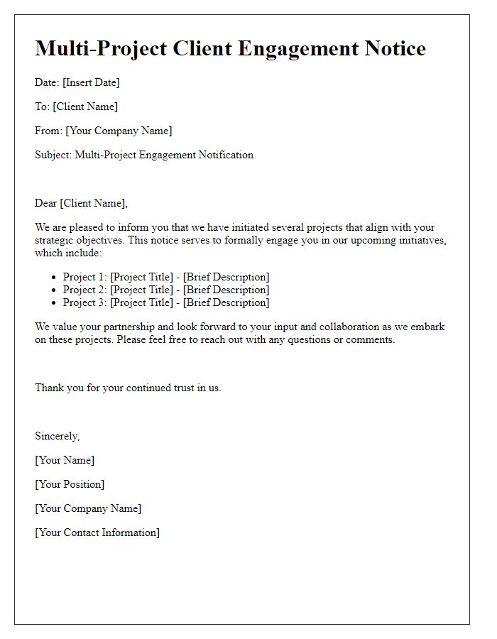 Letter template of Multi-Project Client Engagement Notice