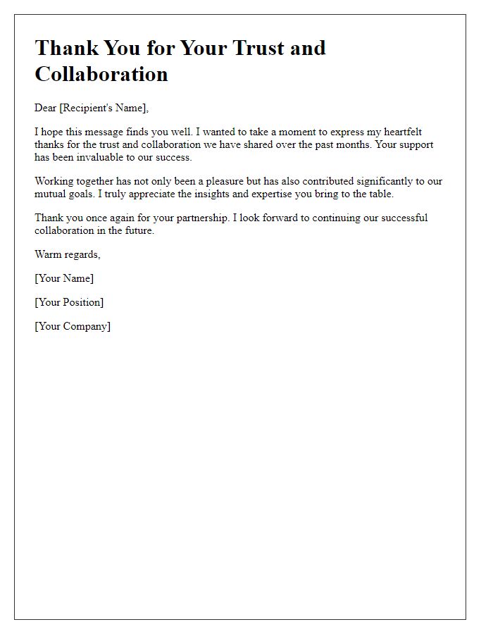 Letter template of thanks for your trust and collaboration