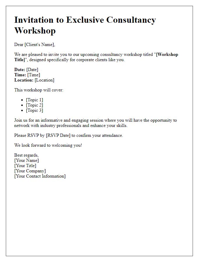 Letter template of consultancy workshop invitation for corporate clients.