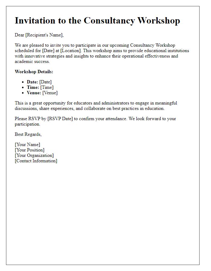 Letter template of consultancy workshop invitation for educational institutions.