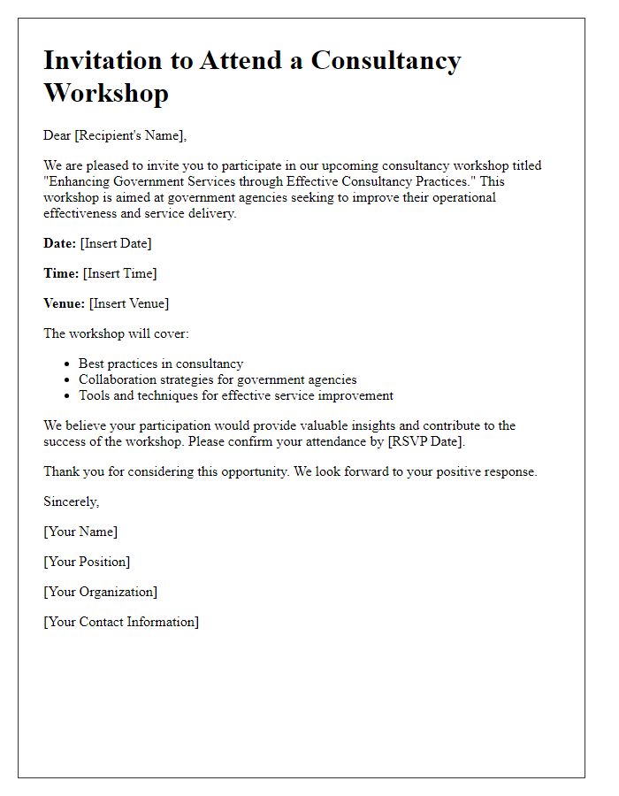 Letter template of consultancy workshop invitation for government agencies.