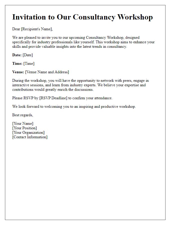 Letter template of consultancy workshop invitation for industry professionals.