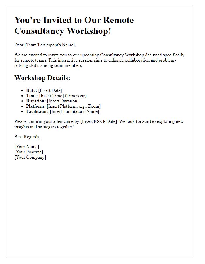 Letter template of consultancy workshop invitation for remote teams.