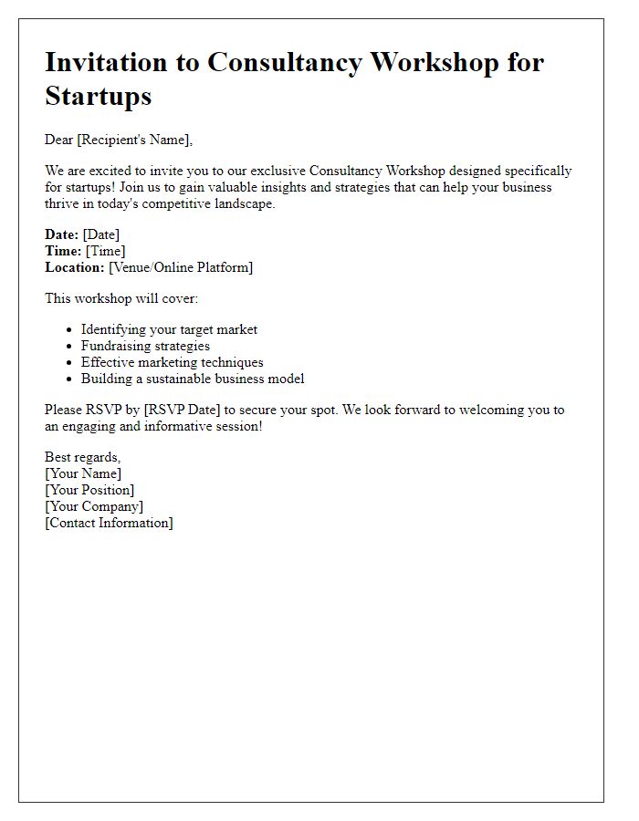 Letter template of consultancy workshop invitation for startups.