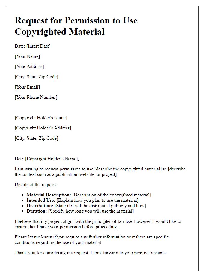 Letter template of permission request for digital copyright use