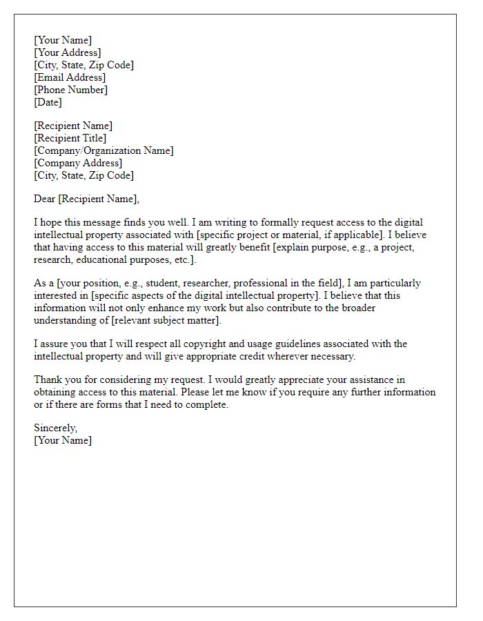 Letter template of request for access to digital intellectual property