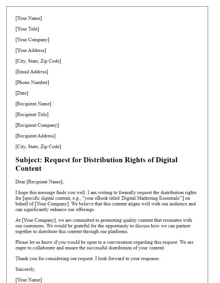 Letter template of request for distribution rights of digital content