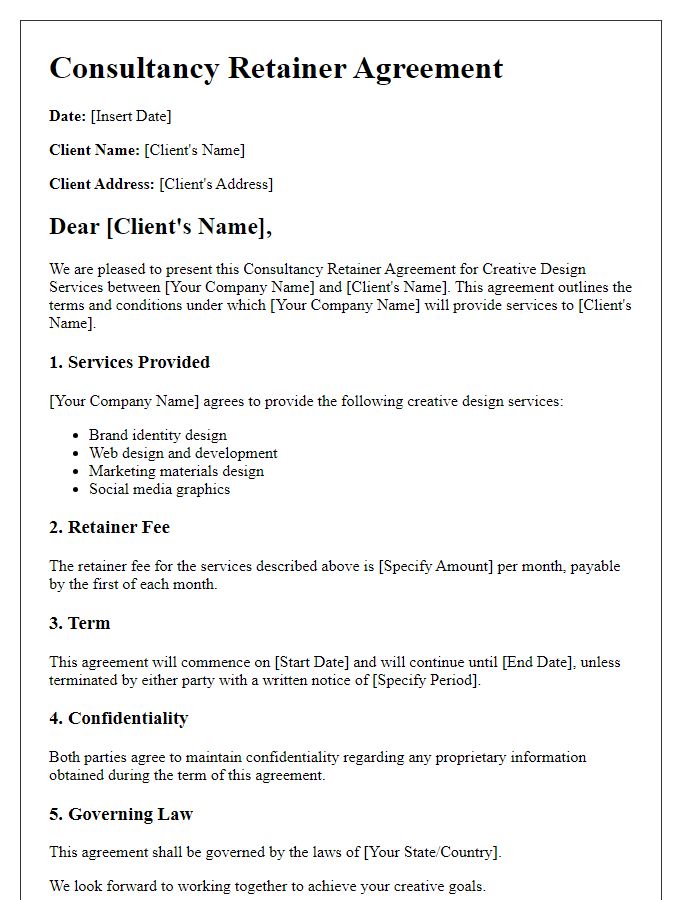 Letter template of consultancy retainer agreement for creative design services