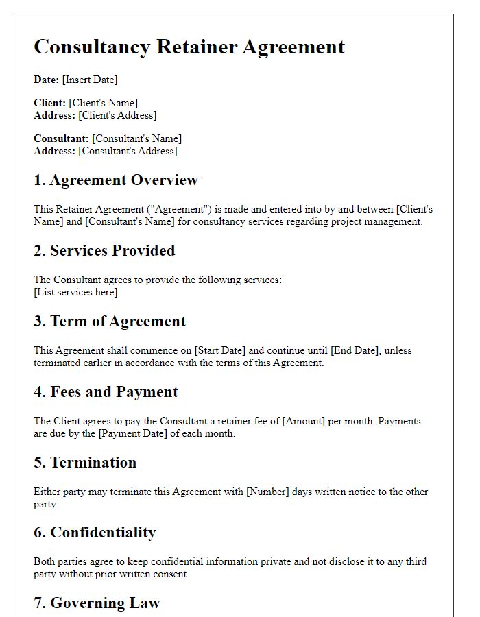 Letter template of consultancy retainer agreement for project management