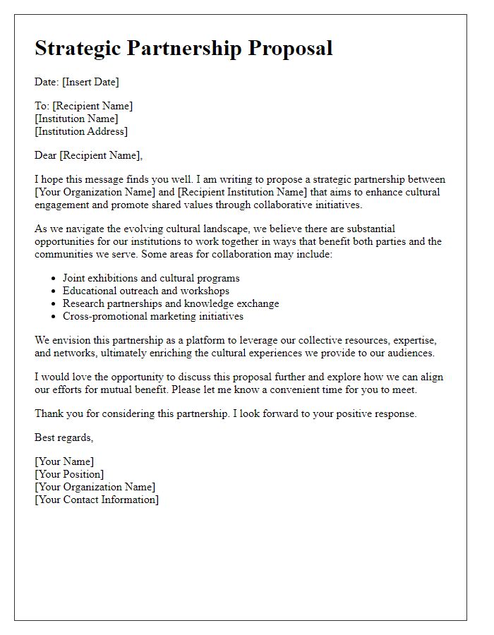 Letter template of strategic partnership proposal for cultural institutions