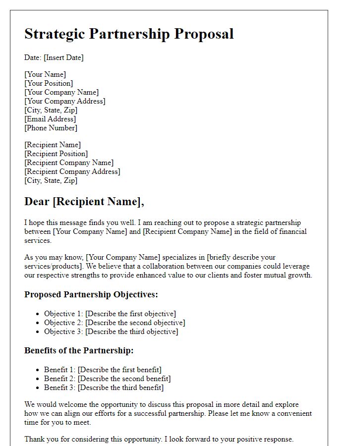 Letter template of strategic partnership proposal for financial services