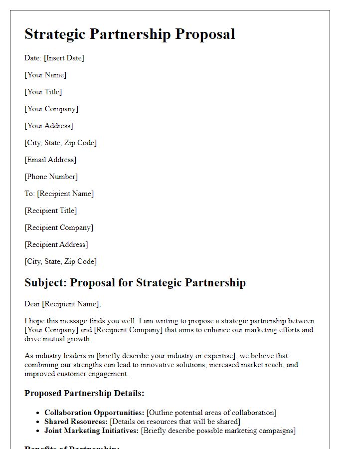 Letter template of strategic partnership proposal for marketing agencies