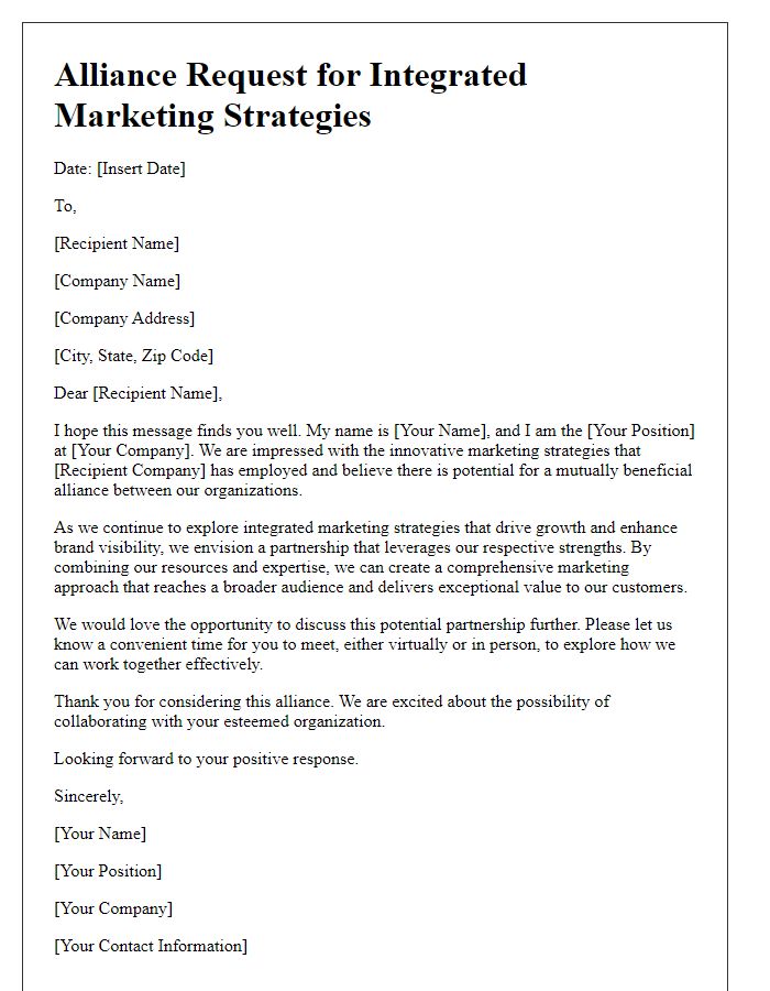 Letter template of alliance request for integrated marketing strategies