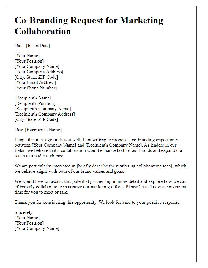 Letter template of co-branding request for marketing collaboration