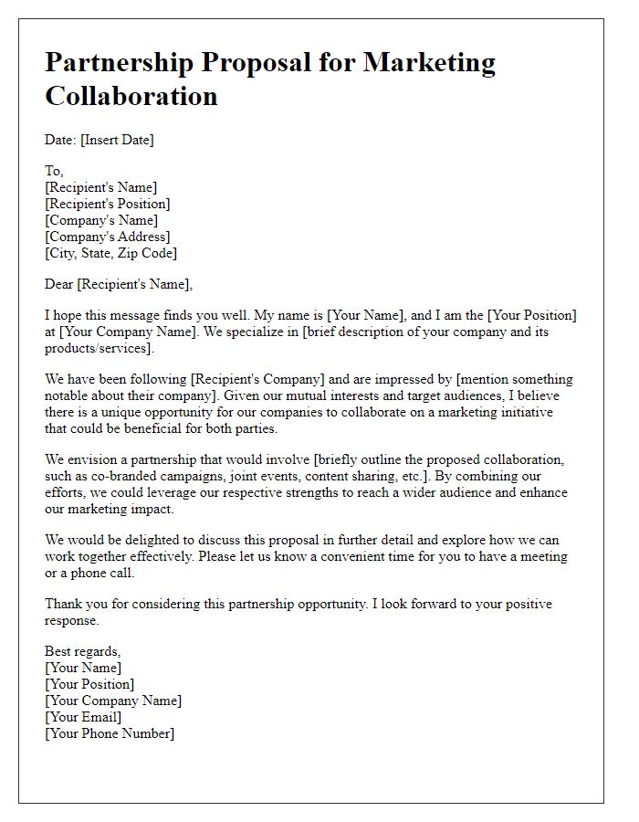 Letter template of partnership proposal for marketing collaboration