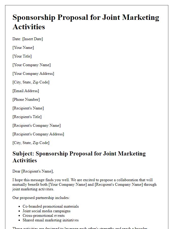 Letter template of sponsorship proposal for joint marketing activities