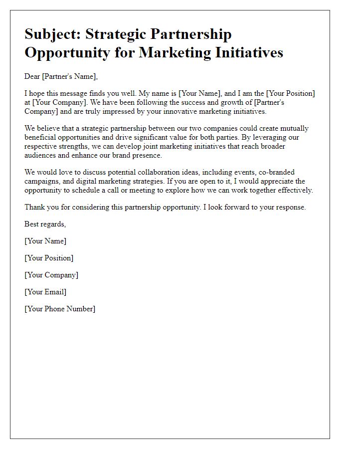 Letter template of strategic partnership outreach for marketing initiatives